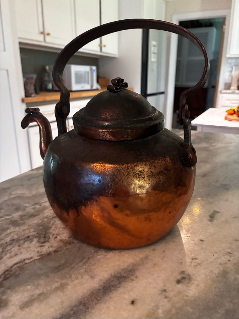 Early antique primitive Copper Kettle in Warm Copper and Dark Patina